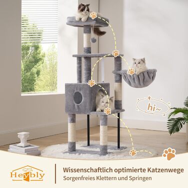 Котячий будиночок Heybly Kratzbaum HCT200SW, 125 см: кігтеточка, будиночок, лежанка, стрибкова платформа, сірий