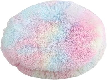 М'яке плюшеве подушкове ліжечко для котів та собак, кругле, тепла підстилка, PP-бавовна, м'яке та зручне, для вітальні (діаметр 57 см), (діаметр 47 см), кольори веселки