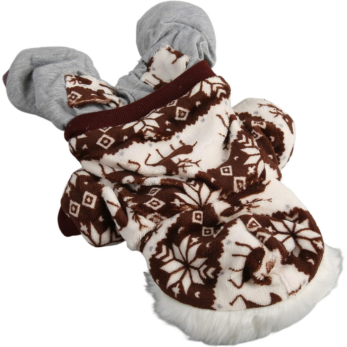 Зимовий теплий костюм для собак з капюшоном, м'який, з візерунком Сніжинка/Олень, для малих та середніх собак (M), колір кава