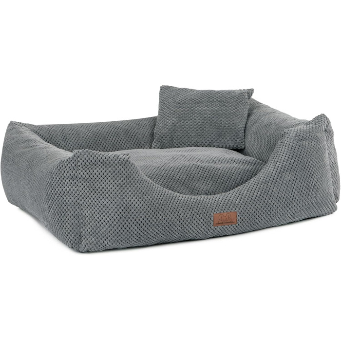 М'яке ліжко для собак та котів Oaza з бортиком, прямокутна/куляста форма, кремовий/темно-сірий колір, 80x70 см