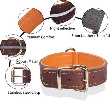 Нашийник для собак з натуральної шкіри, великих та екстра-великих порід (колір коричневий, розмір M)