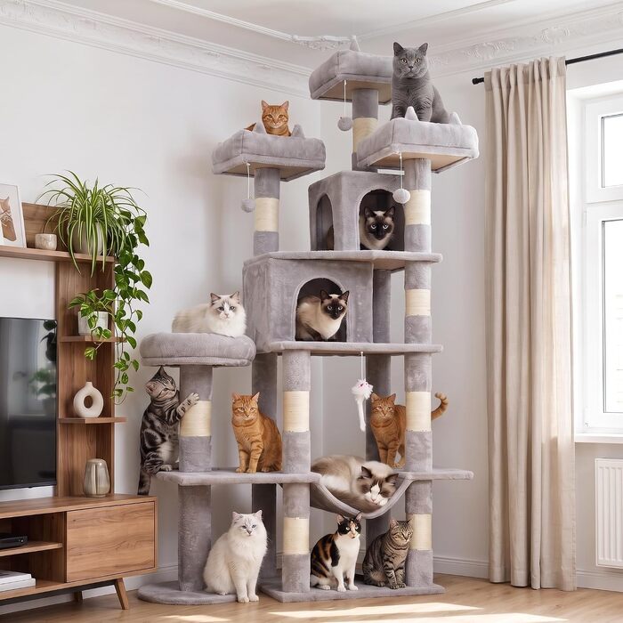 Ігровий комплекс для котів Kratzbaum, 181 см, когтеточка-будиночок для квартири (світло-сірий)