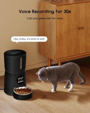 Автомат годівлі для котів Faroro 4L, програмований, з контролем порцій, 10 сек. голосових повідомлень, чорний