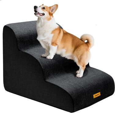 Сходинка для собак Gimars з 3 ступенями, 40 см, з високощільним пінополіуретаном, широка та стійка, знімний та пральний чохол, неслизьке дно, портативна рамка для маленьких собак до дивану, ліжка, авто, чорна