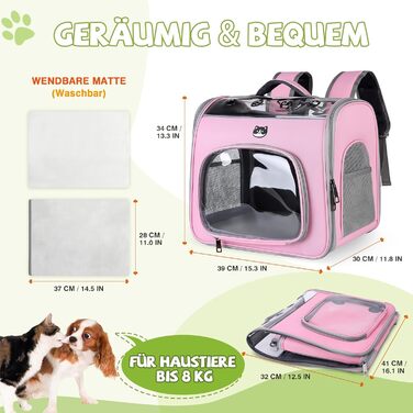 Рюкзак для котів та маленьких собак ALLSOPETS, дихаючий, з фронтальною відкриваністю та страхувальною лінією, для подорожей, прогулянок та хайкінгу (М'ятно-зелений, Квітково-рожевий)