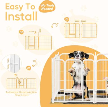 Клітка для собак HealSmart, 61 см, 8 панелей, міцна металева, портативна, для дому та вулиці, кемпінгу, двору, автодому, огорожа, приватність, тераса, білий колір