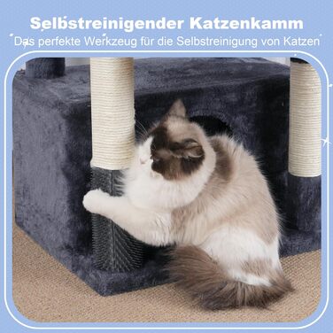 Котячий будиночок Hey-brother Kratzbaum для великих котів та Мейн-кунів, багатоярусний, стабільний, з 2 платформами, 2 котячими будиночками, великою печерею та щіткою, EMPJ070W (димно-сірий)