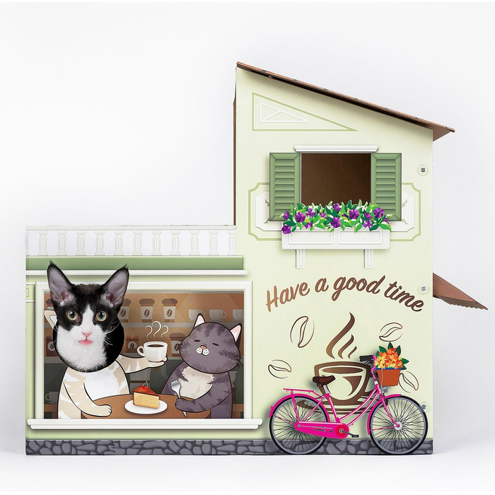 Будиночок для котів SMILE PAWS з картону, стійкий, з кігтеточкою, ігровий дім-кафе для домашніх котів і дрібних тварин, легкий монтаж, з аксесуарами