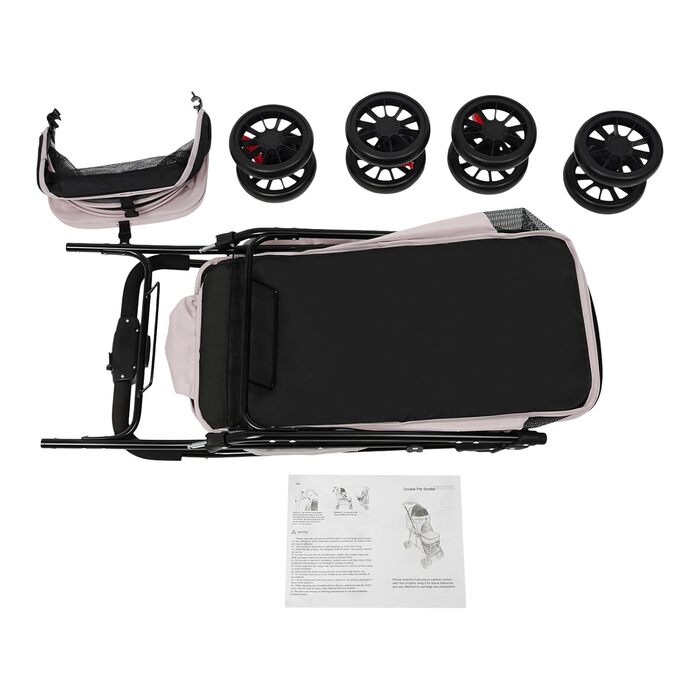 Двошаровий візок для домашніх тварин з сіткою, гальмом та сумкою для зберігання. Складаний візок для собак та котів на 15-20 кг (сірий)