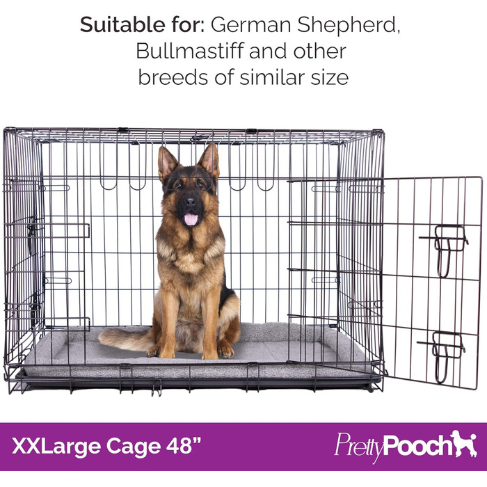 Металевий клітка Pretty Pooch для собак і котів XXL, складна, з піддоном, двома дверима та лежаком, 121,9 см