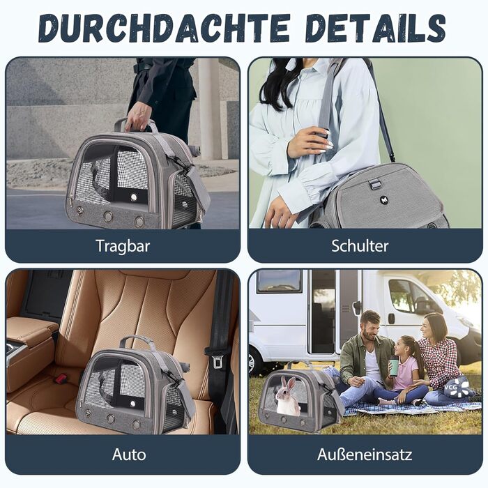 Транспортна переноска для кота, кролика, хом'яка, морської свинки, сіра. Зручна, складна, дихаюча переноска для тварин