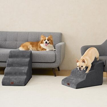 Сходинки для собак EHEYCIGA: компактні, 40 см, для маленьких собак, сірі. 3 сходинки, антиковзаюче покриття, миючий чохол. Розміри: 40 x 57 x 40 см