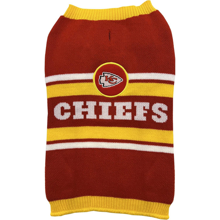 Теплий в'язаний светр для собак Kansas City Chiefs NFL, розмір S – комфортний светр з логотипом команди, для малих і великих собак