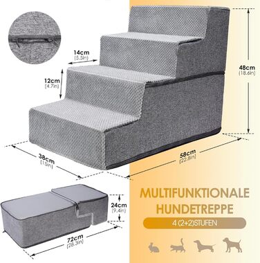 Сходинки для собак 3 ступені, антиковзаюча драбина для маленьких собак, миюча сходинка для собак 40 см заввишки, портативна рампочка для собак/кішок з миючим покриттям для дивану/ліжка