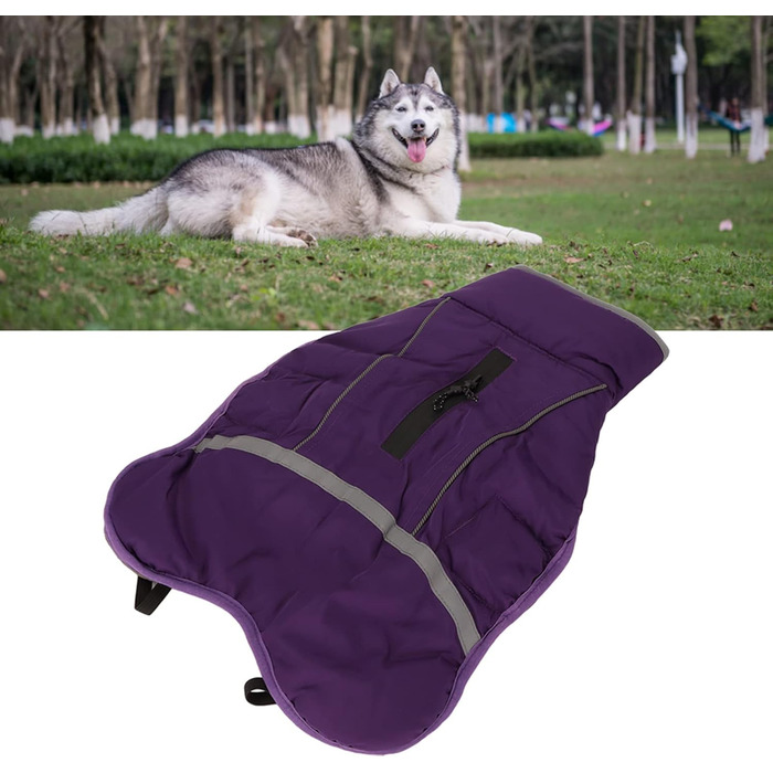 Зимова куртка для собак з світловідбиваючими елементами, регульована, тепла, з коміром-стійкою, для малих, середніх та великих собак (Чихуахуа, Доберман), колір: фіолетовий, розмір: L
