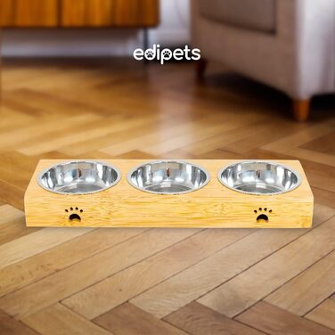 Дві миски для їжі та води для собак та котів Edipets з бамбуковим дном та нержавіючої сталі