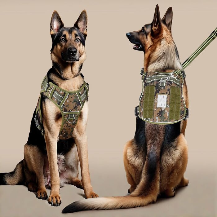 Тактичний нашийник для собак HEELE, MOLLE, камуфляж зелений (XL)