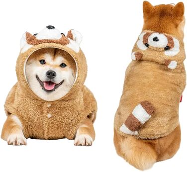 Костюм для собак MuYaoPet на Хелловін: костюм єнота-собаки з теплого флісу, теплий зимовий одяг для маленьких, середніх та великих собак (колір: коричневий, розмір: M)