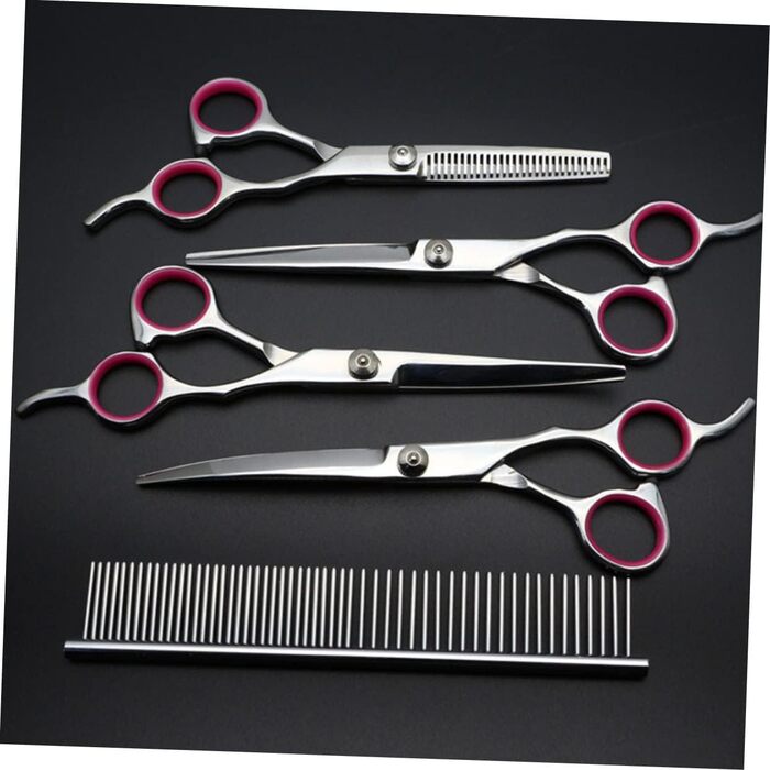 Набір для грумінгу домашніх тварин: ножиці для собак та котів (вигнуті, прямі, зубчасті) та гребінець для догляду за шерстю