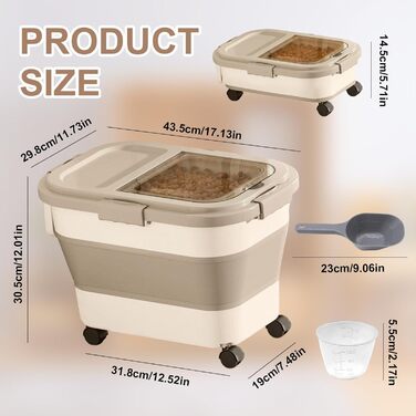 Контейнер для корму для собак та котів, 10 кг, повітряний, BPA-Free, з колесами