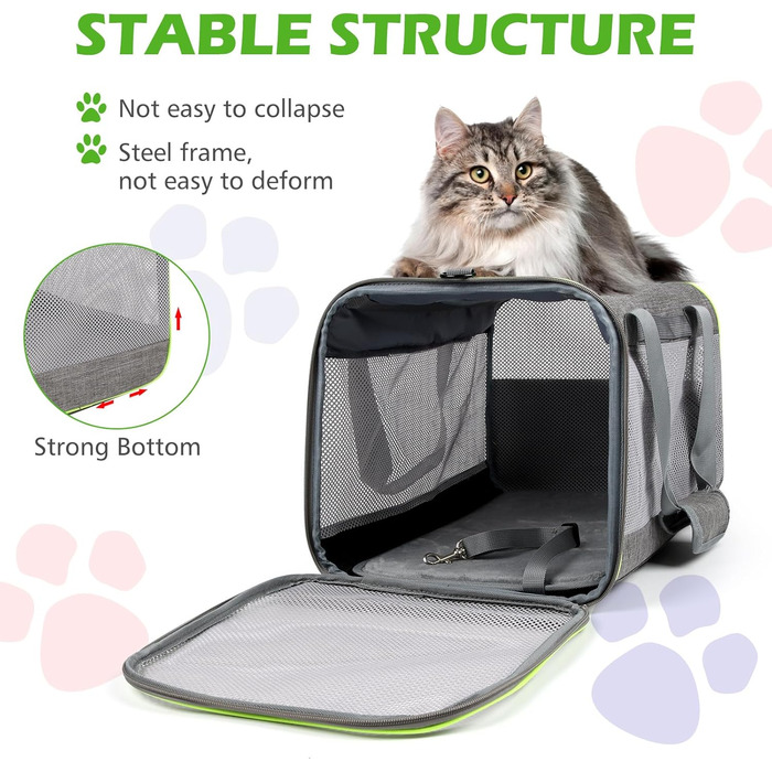 Транспортний бокс для котів Lannvan, до 6,5 кг, складний, з підстилкою, для собак та котів, дихаючий, для подорожей, авто, до ветеринара (45x30x30 см, сірий)