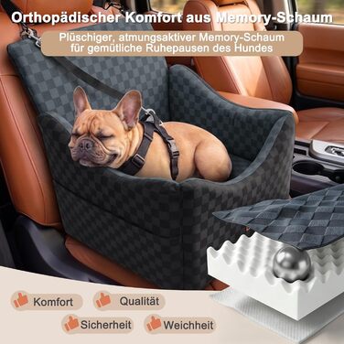 Автокрісло для собак JOEJOY (сіро-графітове, S/M) - з Memory Foam, кишенями для зберігання, для переднього та заднього сидіння