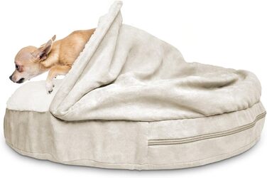 Ортопедичне ліжко для собак Furhaven, 66 см, для середніх та маленьких собак, до 13,6 кг, знімний, пральний чохол, Sherpa & Wildleder Snuggery, блакитне, з м'якої вовни та замші, 66 x 66 x 8 см