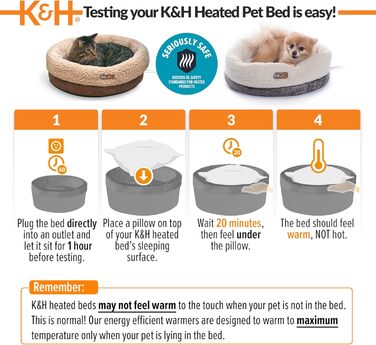 K&H PET PRODUCTS Термо-лежак для котів і малих собак, круглий, з підігрівом, для дому, велике тепле ліжко для котів