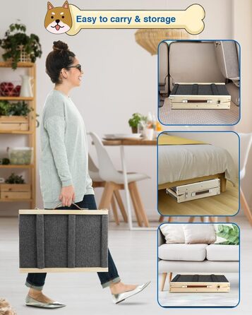 Дерев'яна пандус для собак та котів, регульована висота 25-48 см, з антиковзним килимком, складана