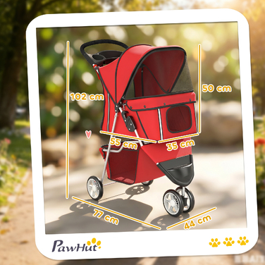 Складаний візок для собак (buggy) з кошиком, подушкою, сітчастим вікном та підстаканником для малих порід до 10 кг, червоний