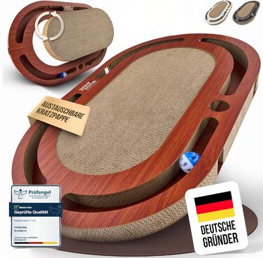 PAWZONE Двостороння килимок-подряпування для котів XXL з міцного MDF, 72x45 см, з можливістю заміни картону, з іграшкою, білий/коричневий