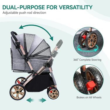 Візок для собак та котів YITAHOME, складаний, до 22 кг, сірий