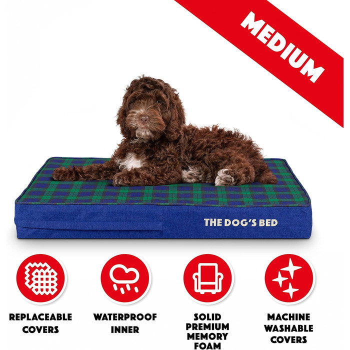 Ортопедичне ліжко для собак, велике, з штучного хутра, 101 x 64 x 10 см, вологостійке, з піною з пам'яті (Mittel (4' глибина), Чорний в клітинку Тартan)