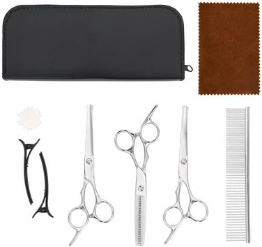 Набір професійних ножиць для грумінгу собак з нержавіючої сталі (7 шт.) - ножиці, гребінець, аксесуари. Довговічний та щадний до шерсті та шкіри
