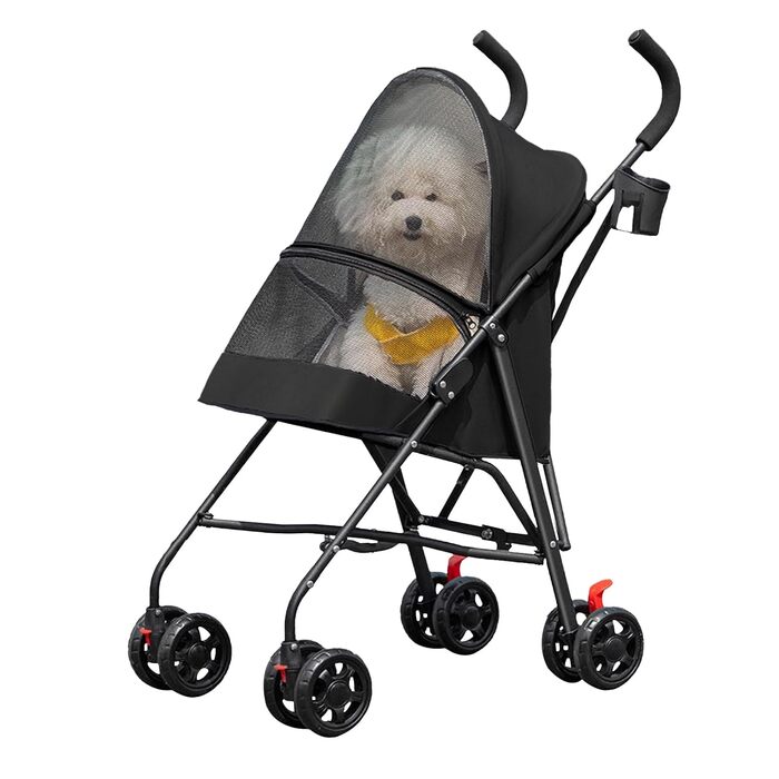 Дитяча коляска для тварин з підстаканником, переносна сумка для маленьких собак та котів, складна, до 15 кг (Чорний)