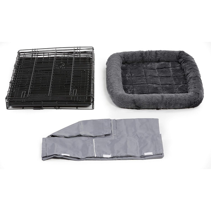 Комплект для собак New World B30DD-KIT: металева клітка з одними дверима, сіре ліжко та чохол, 76 см, для середніх порід