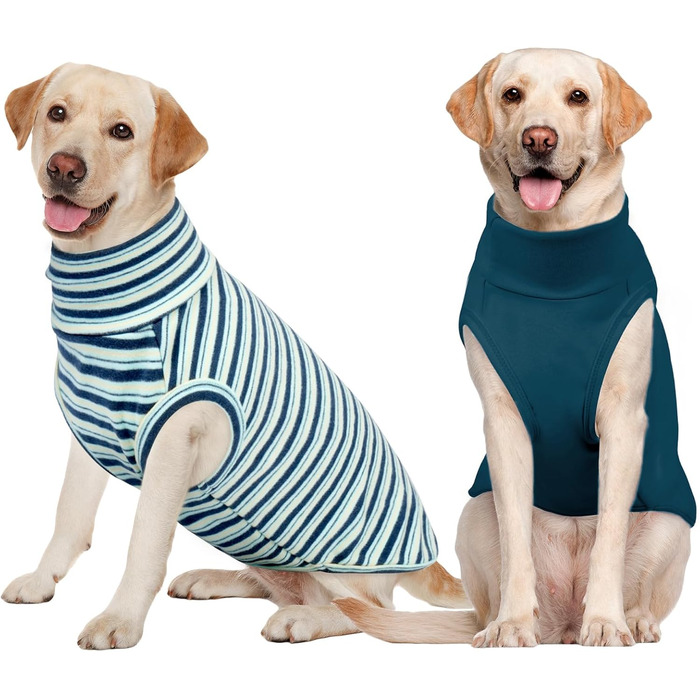 Пуловер для собак Kuoser, 2 шт., XS, флісова жилетка, теплий одяг для маленьких собак, темно-синій та смугастий, XS