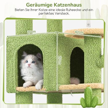 Комплекс для котів Globlazer Kratzbaum 165 см для великих котів: будиночок, платформа 48x42 см, гамак, стовпчики, стійкий, зелений