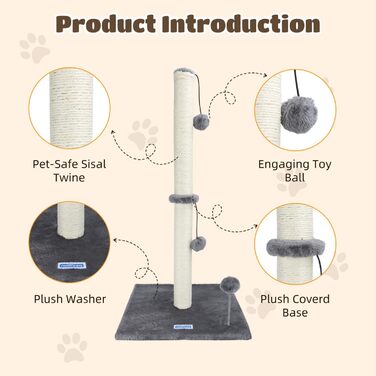 Котячий кігтетоп Nobleza, 80 см, сірий, з мотузкою та іграшкою