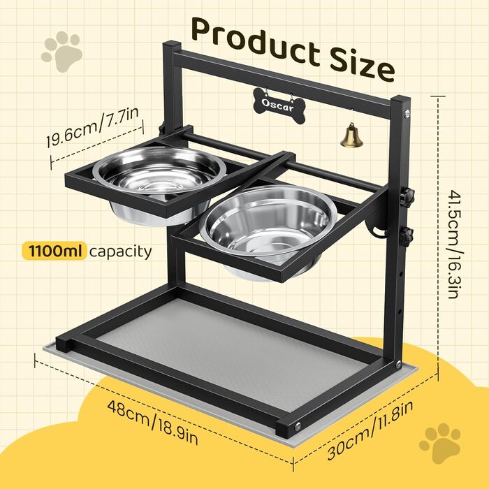 Підвищена годівниця для собак з регулюванням висоти та кута, 2 миски, антиковзаюча підстилка