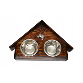 Підставка з мисками для собак із масиву дерева та сталевими мисками, для перської борзої та салюкі