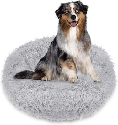 Кругле ліжко для собак Springos з штучного хутра, 90 см, сірий колір - комфортний та затишний лежак з антиковзною основою