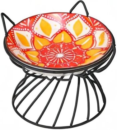 Підвищена годівниця для котів з кераміки на металевому підставці - 250 мл (червона)