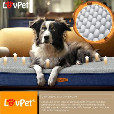 Ортопедичне ліжко-матрац Lovpet для собак Cookie, з мискою і 3 жувальними кісточками, знімний та праний чохол, для малих, середніх і великих порід, 91x69x7,6 см, темно-синій