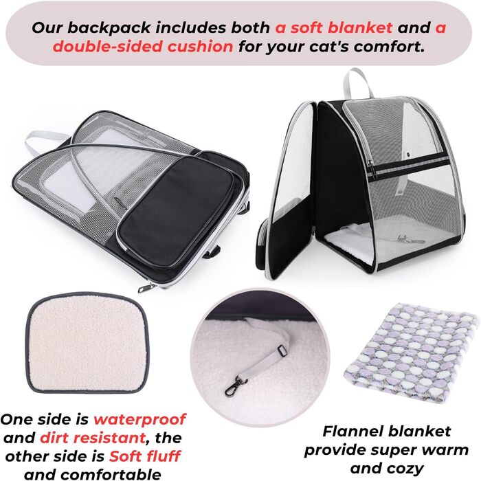 Рюкзак для собак та котів Lollimeow: дихаюча сітка, схвалено авіаперевізниками, для подорожей та прогулянок