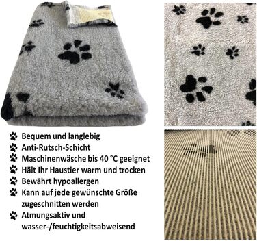 Килимок для собак Elropet Vetbed: преміум якість, 22 мм, для малих та великих собак. Розміри: S/M/L (100x80 см). Колір: світло-сірий з чорною лапкою.