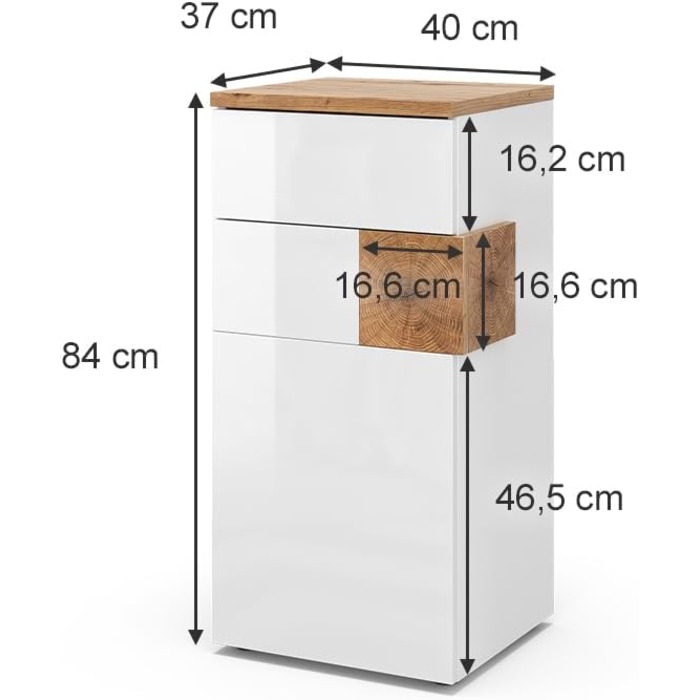 Шафа для ванної Vicco Eden, середня, 40x84 см, біла, декор під дуб (Artisan-Eiche)