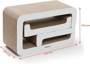 PetRhein 3-в-1 Кігтеточка для котів, велика XXL картонна кігтеточка, багатофункціональні меблі для котів з пандусом та будиночком, розтягується до 116 см, міцна завдяки стільниковій структурі, килимок для кількох котів