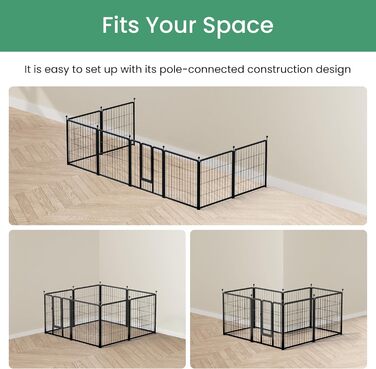 Вольєр для собак HealSmart, 61 см, 8 панелей, міцний метал, портативний, для дому та вулиці, для кемпінгу, двору, автодому, садового паркану, приватності, тераси, білий (чорний, 24 дюйми 8 панелей)