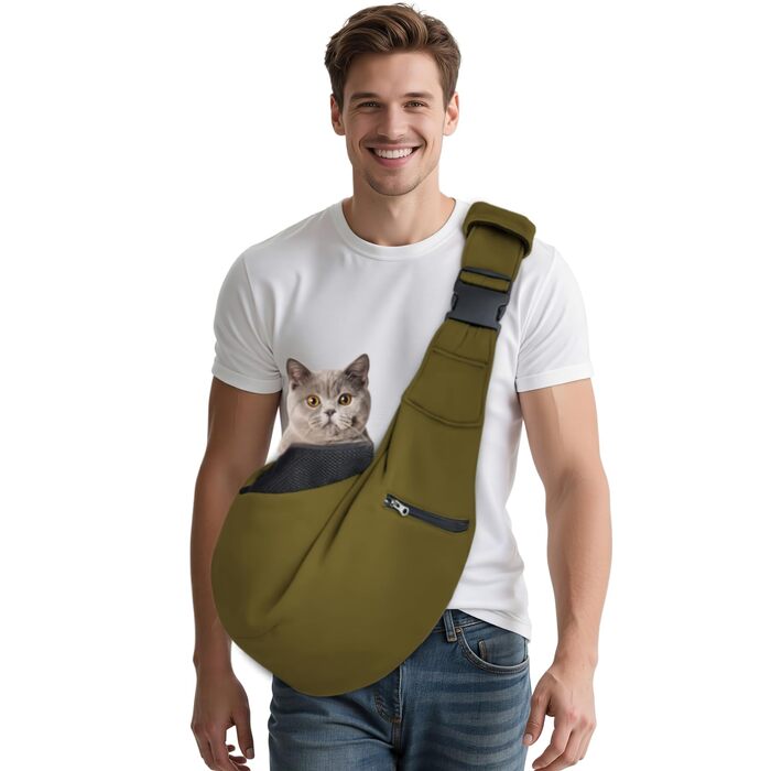 Трансформер для собак та котів ALLSOPETS, дихаюча сумка-переноска з безпечною шлейкою, м'яка переноска для подорожей та до ветеринара (Оливковий)